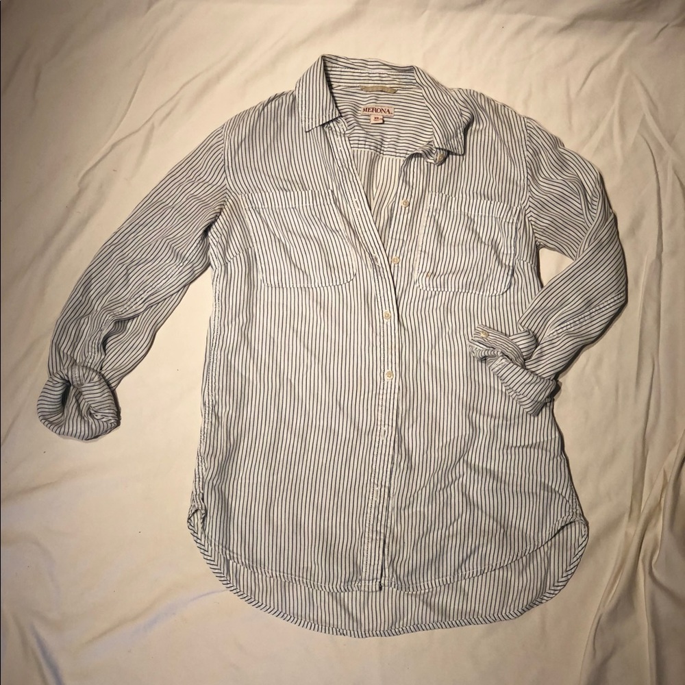 Target white and blue striped blouse